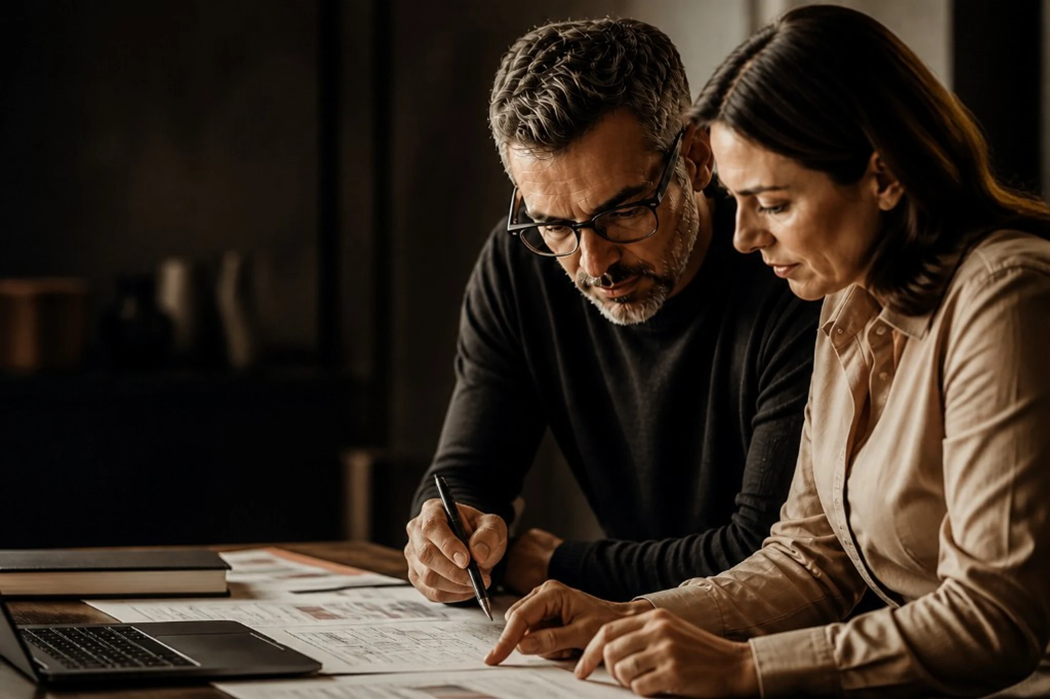 Two experienced professionals reviewing operational plans together.